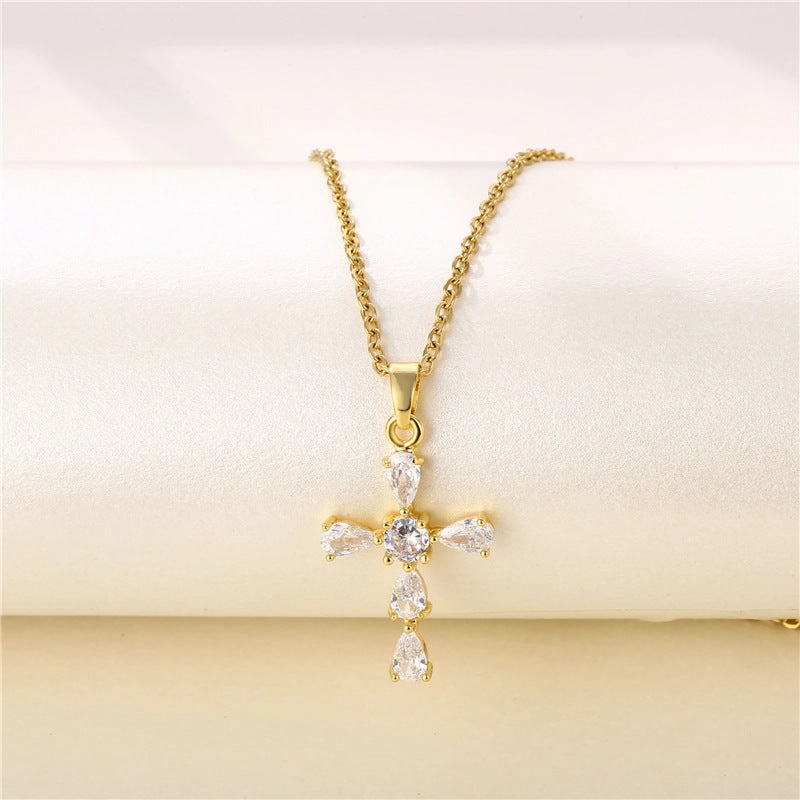 Wholesale Stainless Steel Cross Zircon Necklace