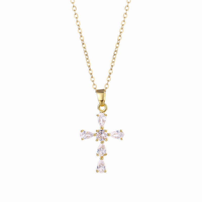 Wholesale Stainless Steel Cross Zircon Necklace