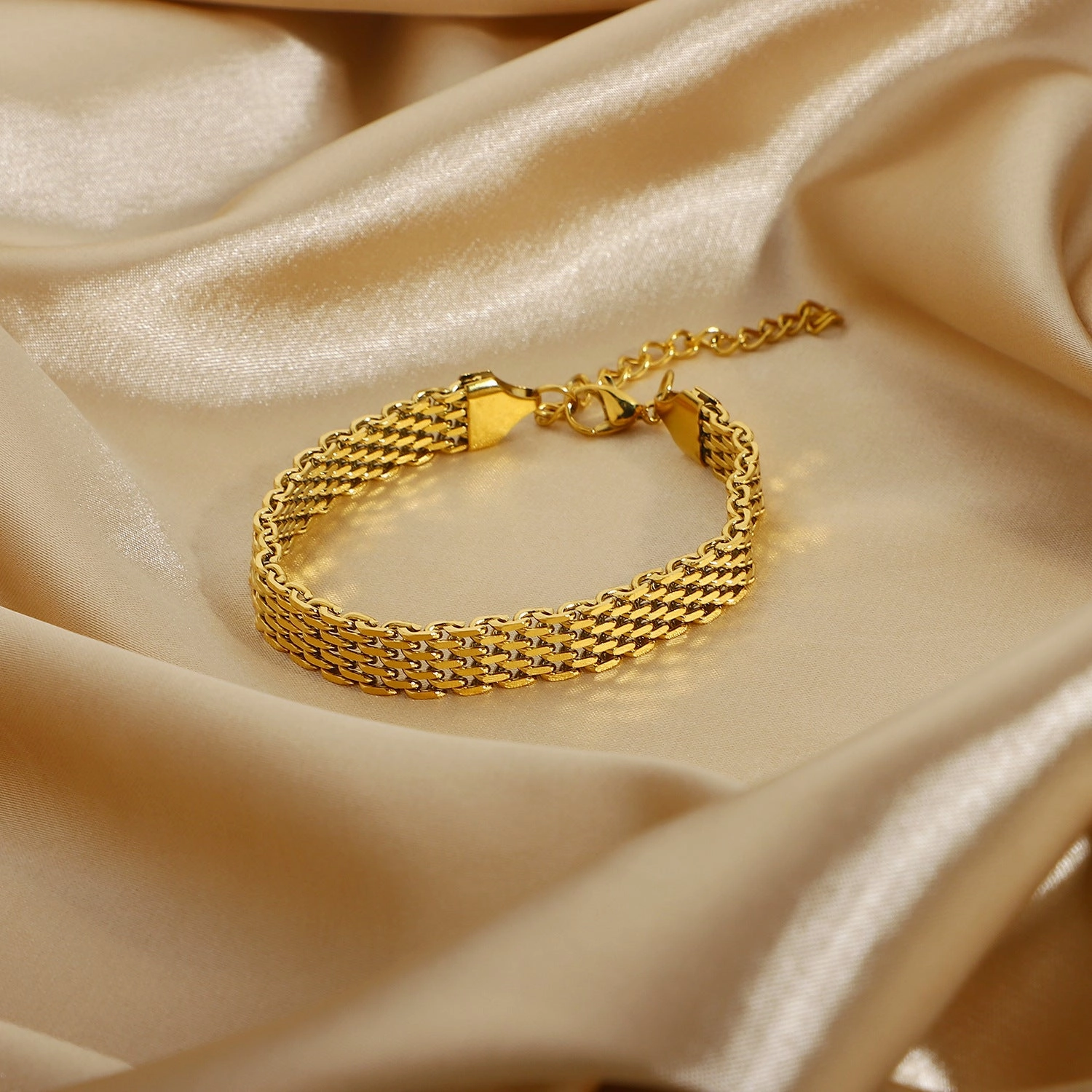 Wholesale Stainless Steel Cuba Mesh Belt Titanium Steel Gold Plated Wide Bracelet
