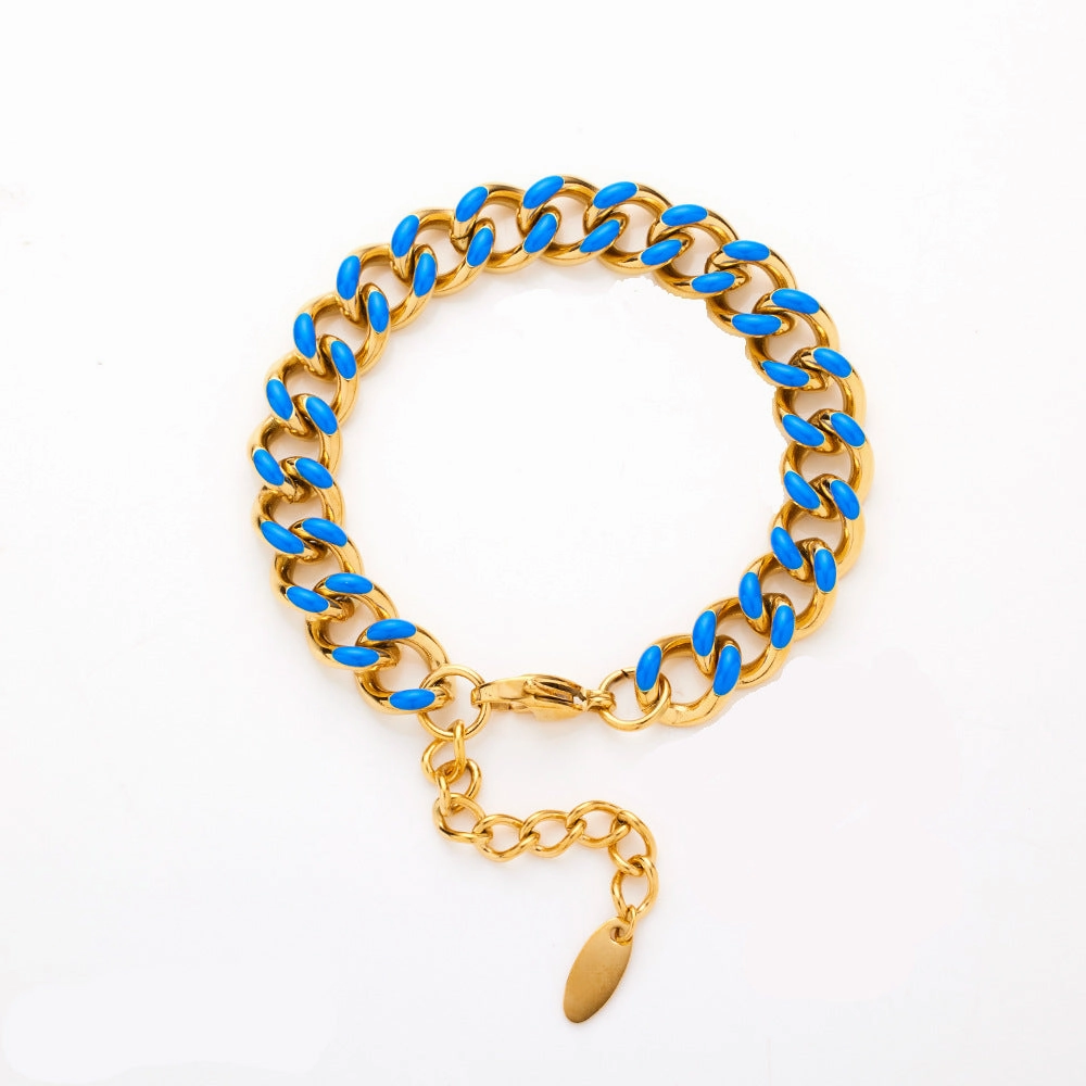 Wholesale Stainless Steel Cuban Oil Drop Color Enamel Bracelet