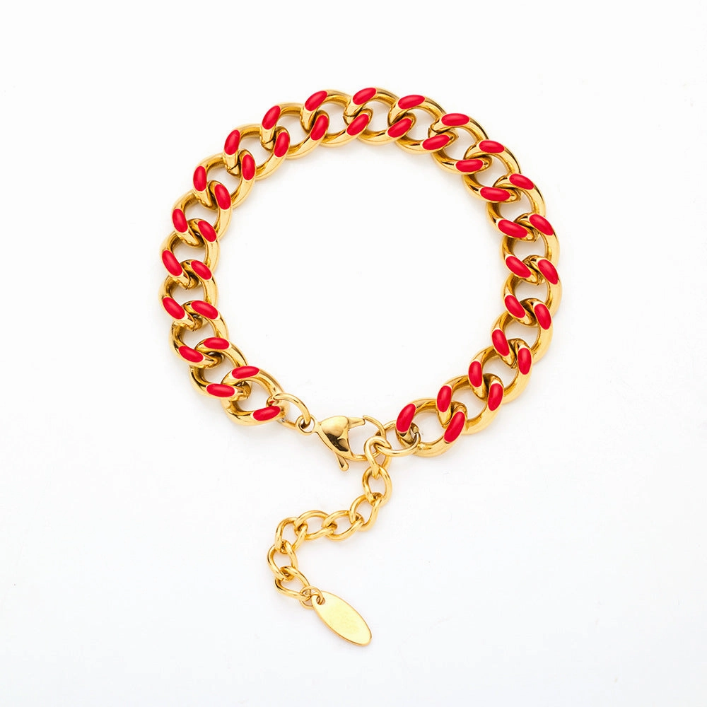 Wholesale Stainless Steel Cuban Oil Drop Color Enamel Bracelet