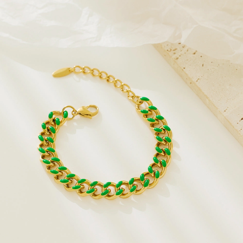 Wholesale Stainless Steel Cuban Oil Drop Color Enamel Bracelet