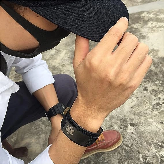 Wholesale Stainless Steel Curved Medical Leather Bracelets with Adjustable Watch Strap DIY Bracelets