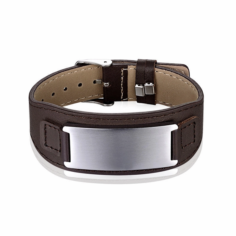 Wholesale Stainless Steel Curved Medical Leather Bracelets with Adjustable Watch Strap DIY Bracelets