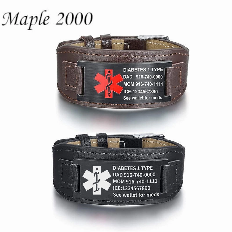 Wholesale Stainless Steel Curved Medical Leather Bracelets with Adjustable Watch Strap DIY Bracelets