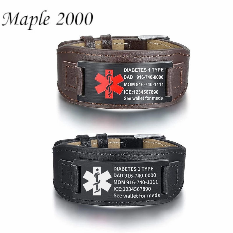 Wholesale Stainless Steel Curved Medical Leather Bracelets with Adjustable Watch Strap DIY Bracelets