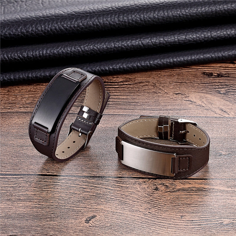 Wholesale Stainless Steel Curved Medical Leather Bracelets with Adjustable Watch Strap DIY Bracelets