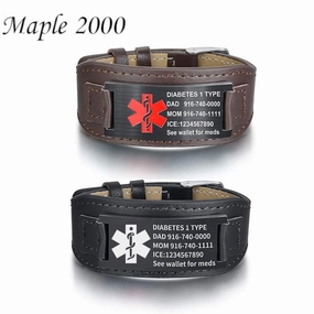 Wholesale Stainless Steel Curved Medical Leather Bracelets with Adjustable Watch Strap DIY Bracelets