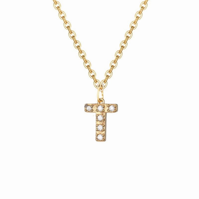 Wholesale Stainless Steel Diamond Alphabet Pendant 14K Gold Plated Necklaces