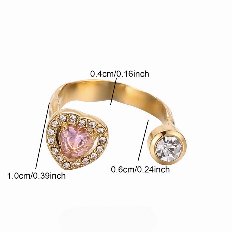 Wholesale Stainless Steel Diamond Inlaid Heart Adjustable Zircon Ring