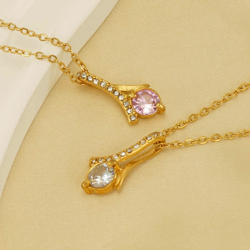 Wholesale Stainless Steel Diamond Inlaid Necklaces
