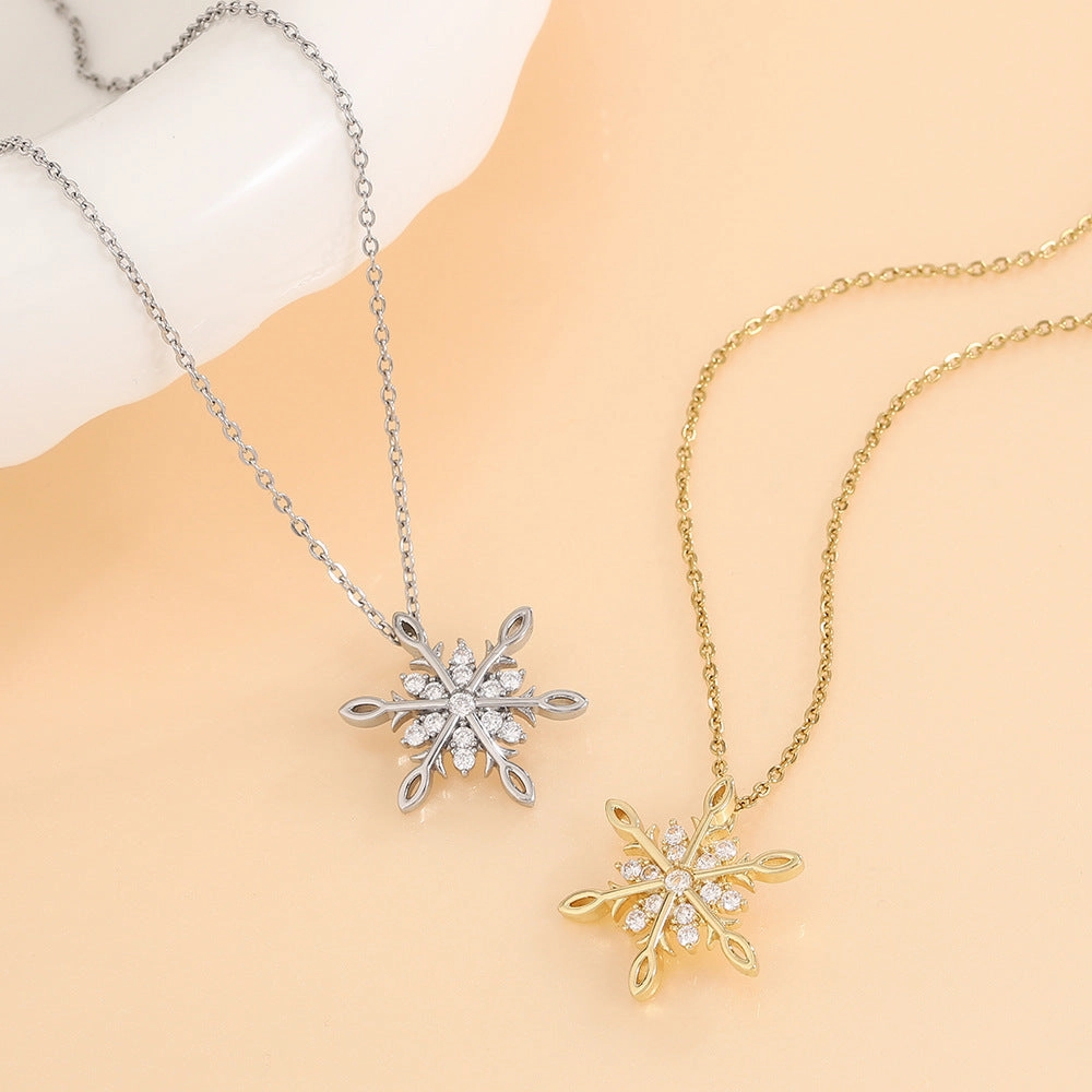 Wholesale Stainless Steel Diamond Snowflake Necklace Clavicle Chain