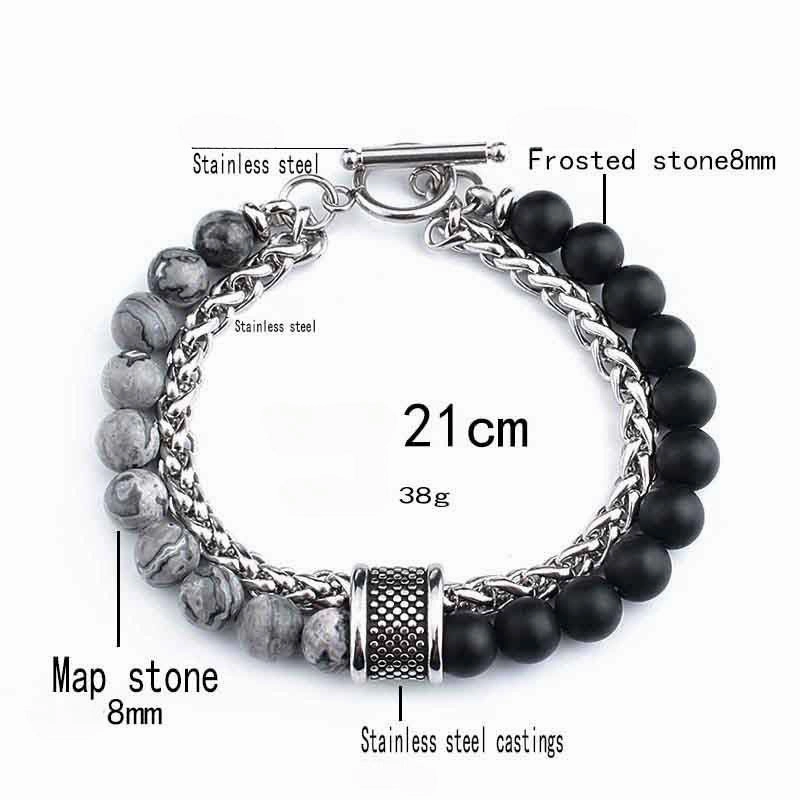 Wholesale Stainless Steel Double Layer Frosted Stone Men's Bracelet