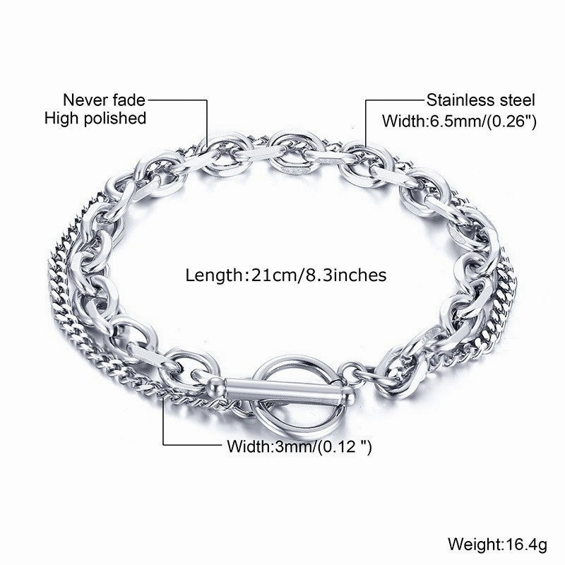 Wholesale Stainless Steel Double Layer Men's Multilayer Bracelet