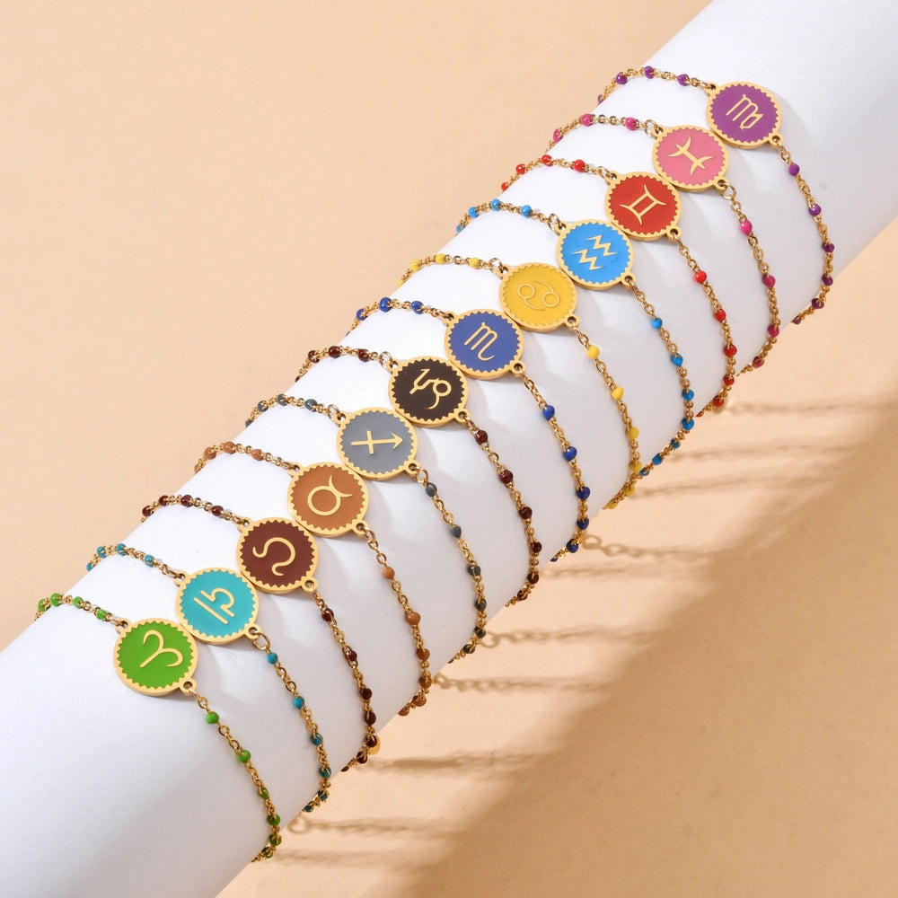 Wholesale Stainless Steel Drip Oil 12 Constellation Pattern Bracelet