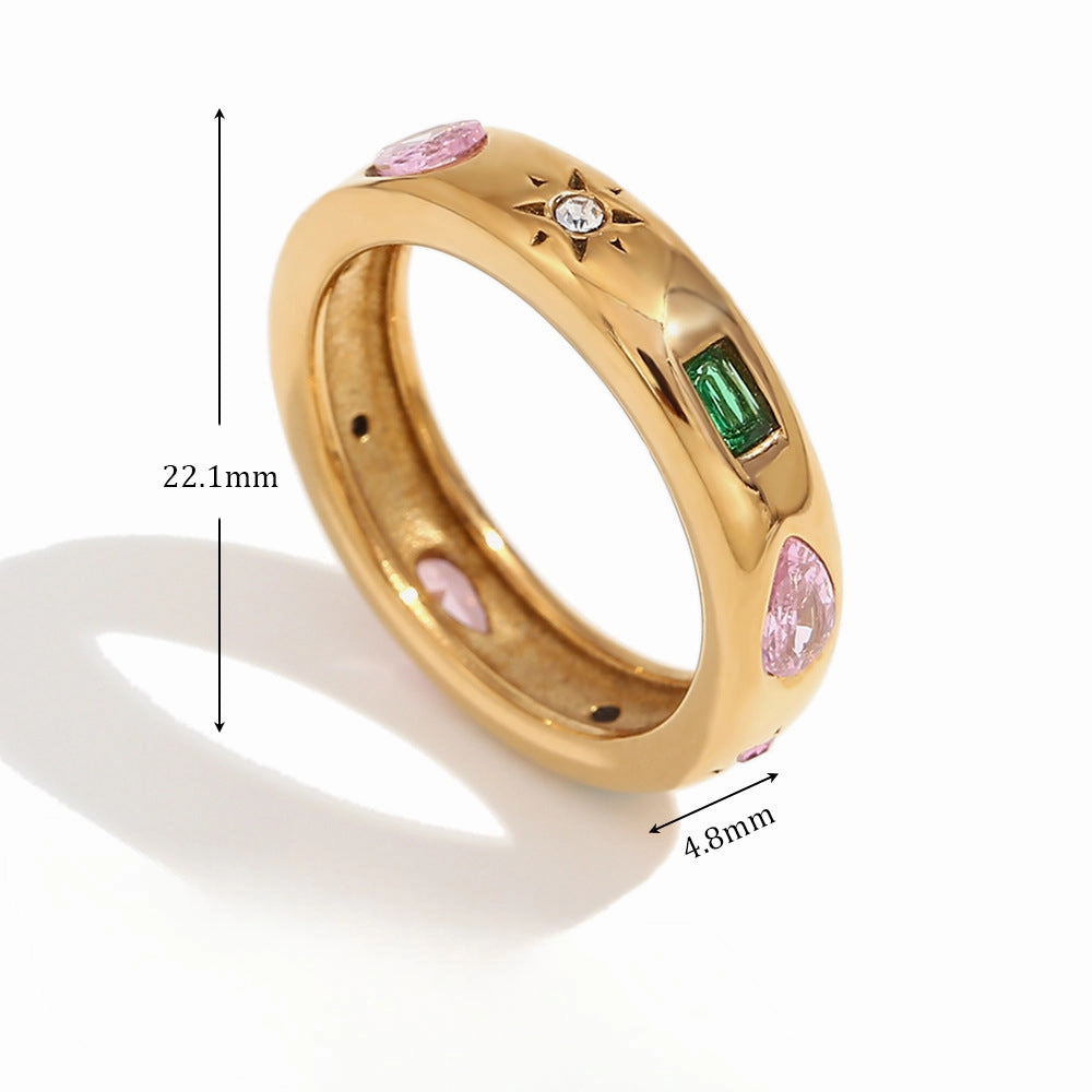 Wholesale Stainless Steel Droplet Geometric Colored Zircon Rings