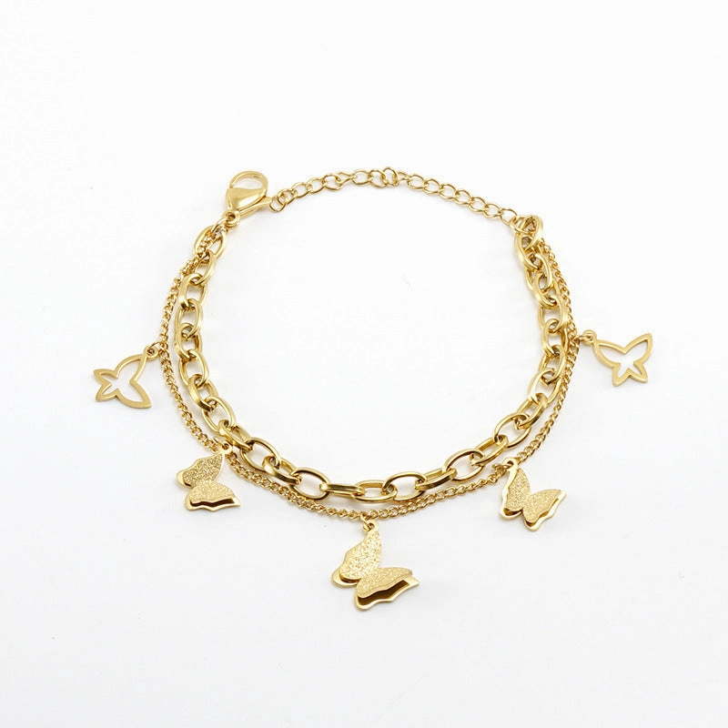 Wholesale Stainless Steel Electroplated 18K Gold Butterfly Vintage Bracelet