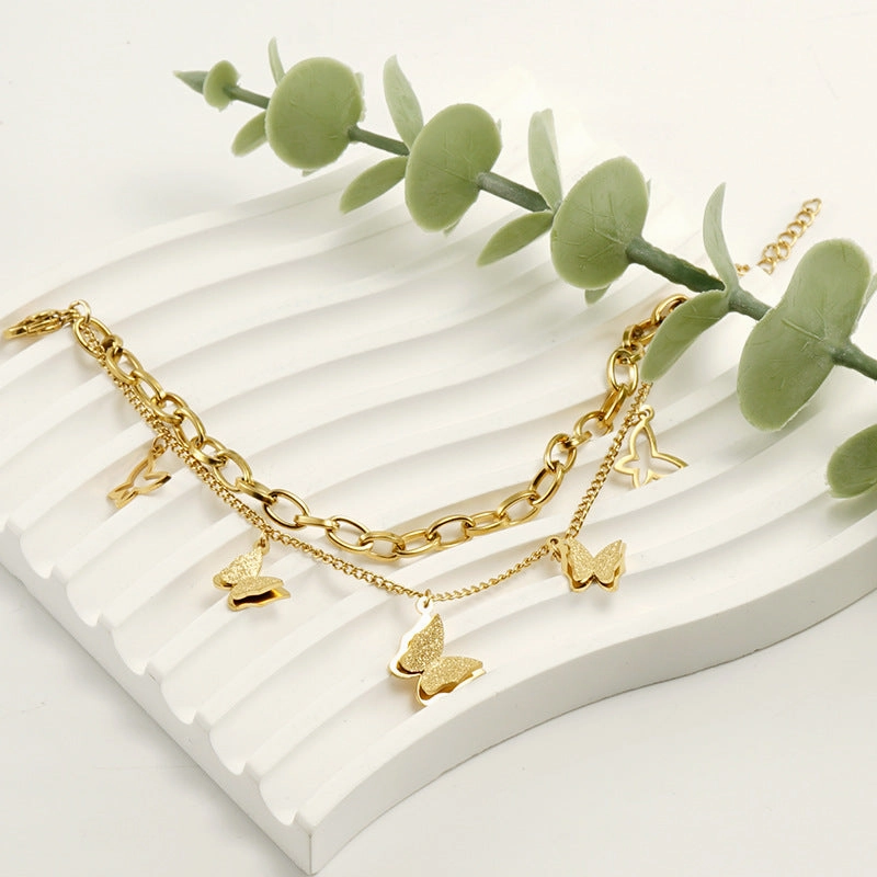 Wholesale Stainless Steel Electroplated 18K Gold Butterfly Vintage Bracelet