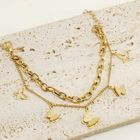 Wholesale Stainless Steel Electroplated 18K Gold Butterfly Vintage Bracelet