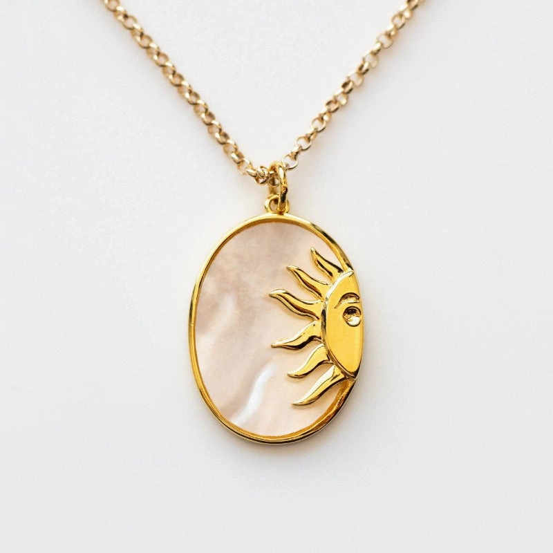 Wholesale Stainless Steel Electroplated 18K Gold Moon Zircon Necklace