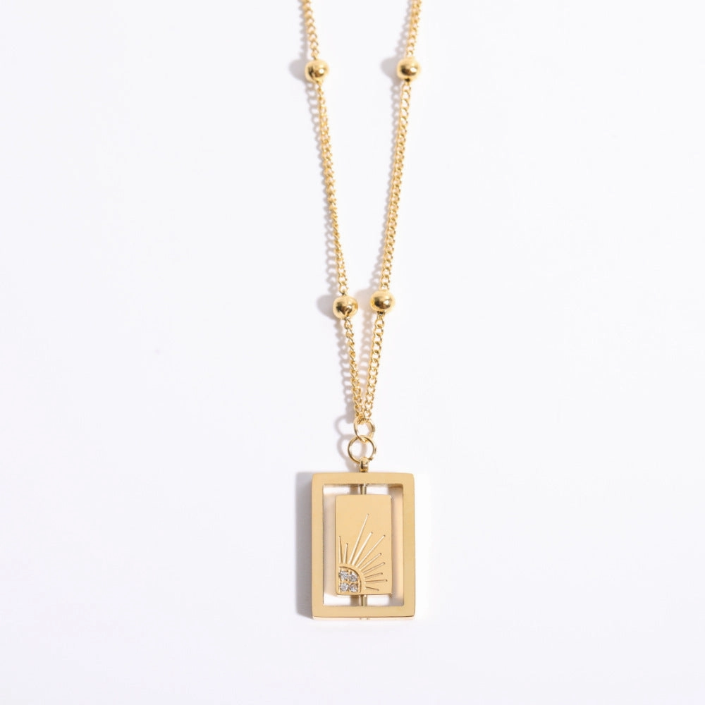 Wholesale Stainless Steel Electroplated 18K Gold Moon Zircon Necklace