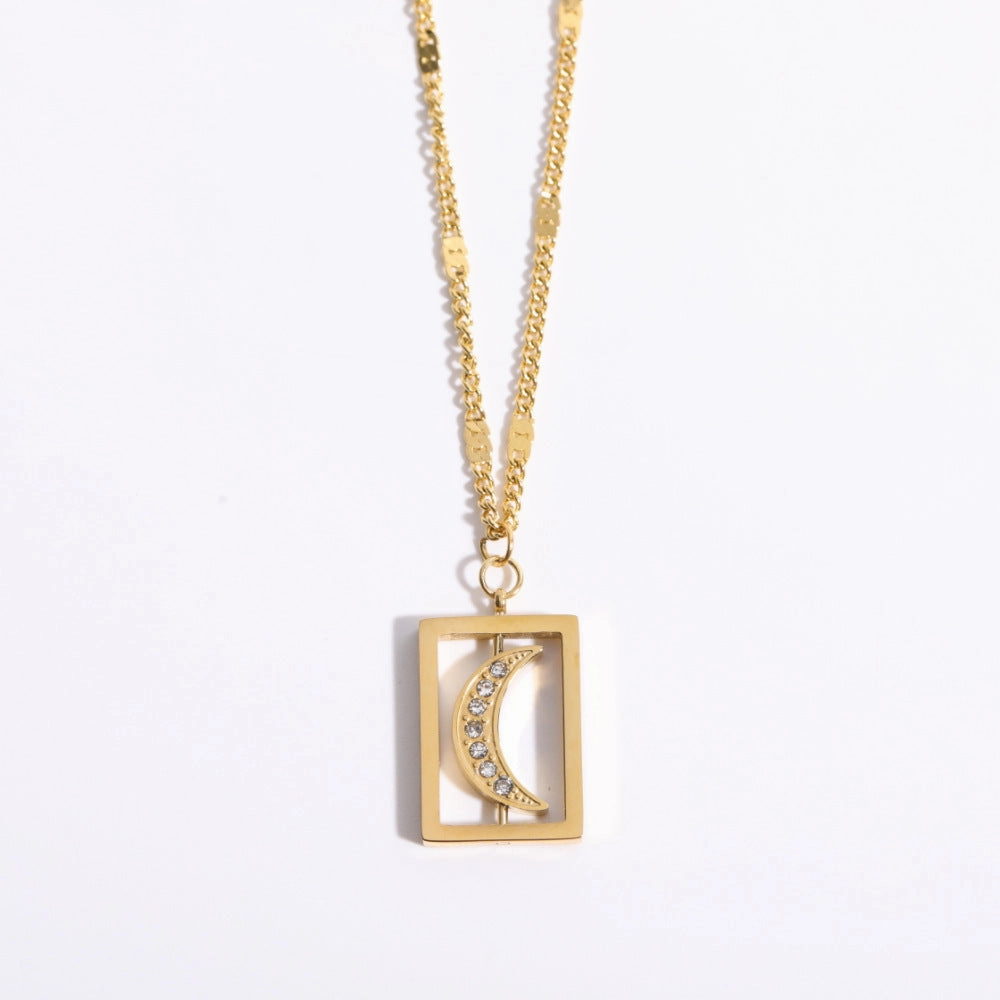 Wholesale Stainless Steel Electroplated 18K Gold Moon Zircon Necklace