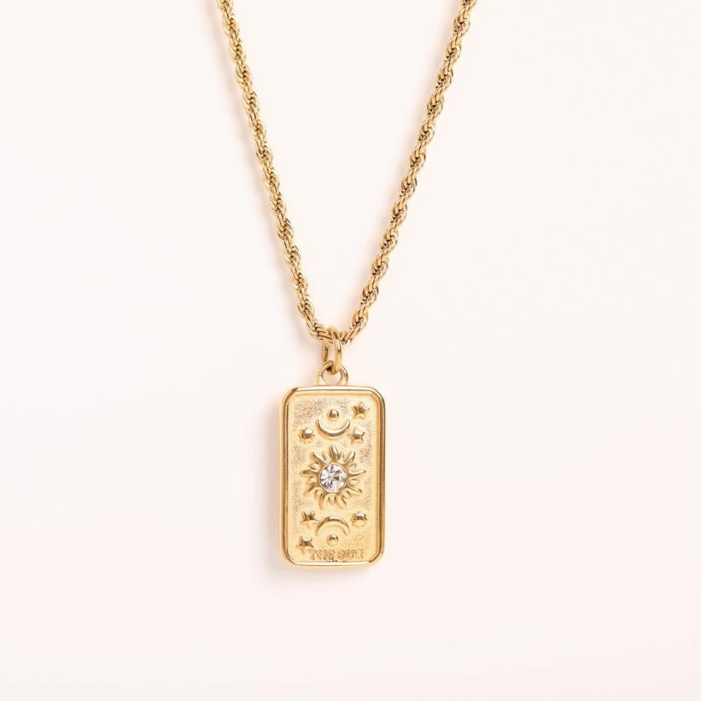 Wholesale Stainless Steel Electroplated 18K Gold Moon Zircon Necklace