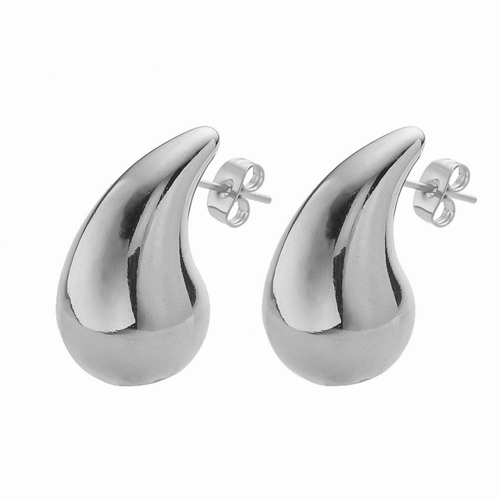 Wholesale Stainless Steel Electroplated Stripes Gold Glossy Water Drop Earrings