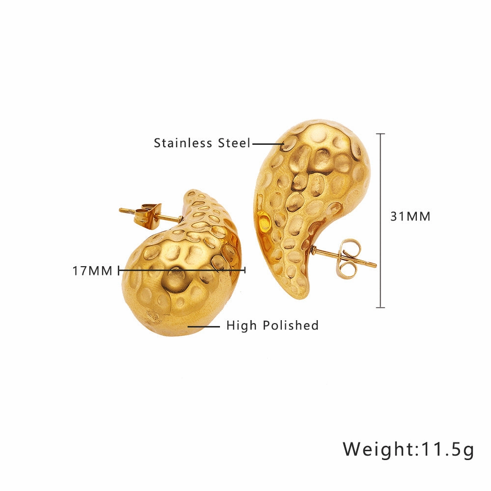 Wholesale Stainless Steel Electroplated Stripes Gold Glossy Water Drop Earrings