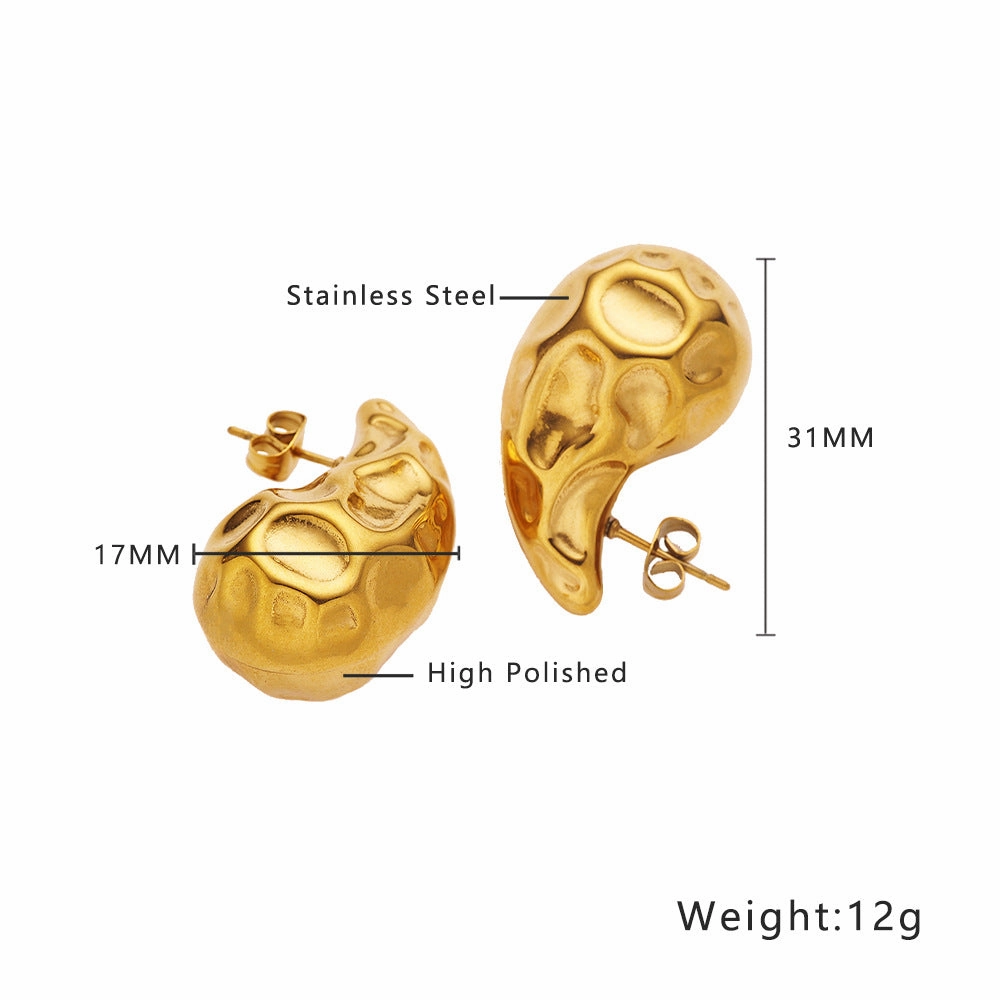 Wholesale Stainless Steel Electroplated Stripes Gold Glossy Water Drop Earrings