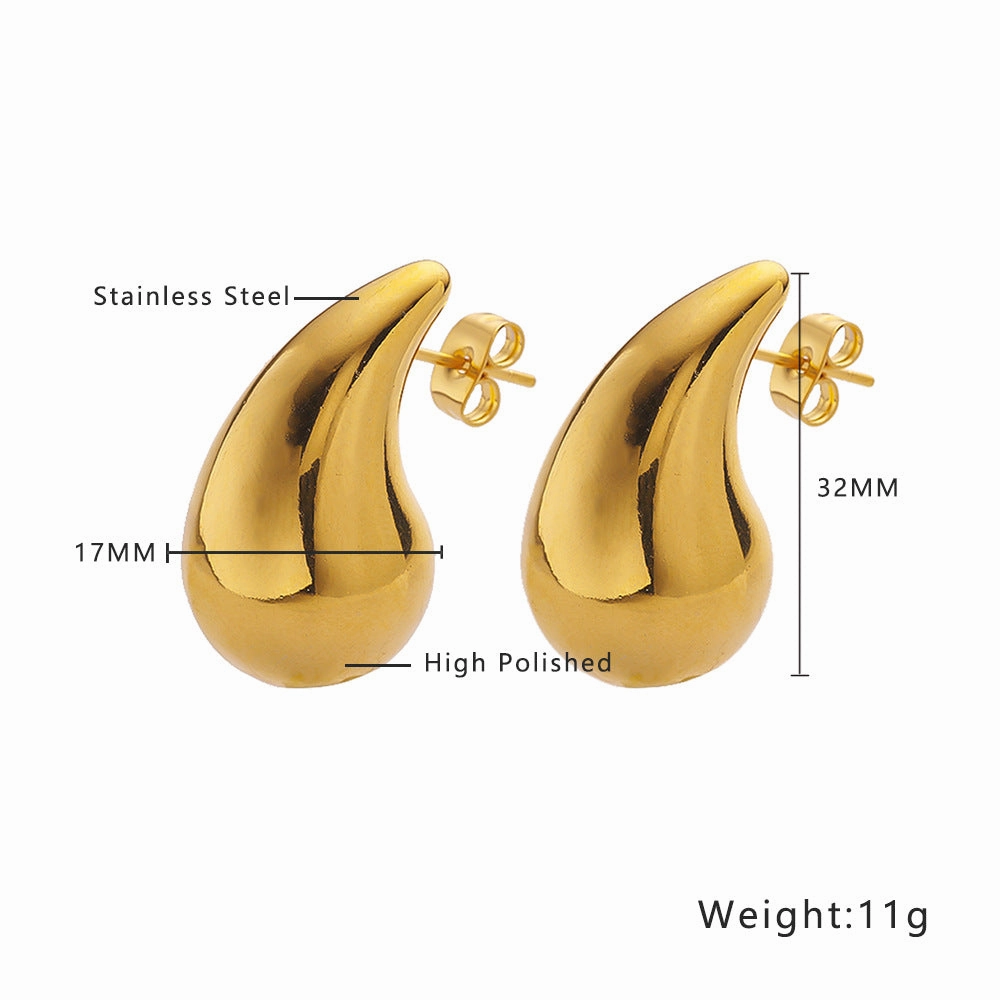 Wholesale Stainless Steel Electroplated Stripes Gold Glossy Water Drop Earrings