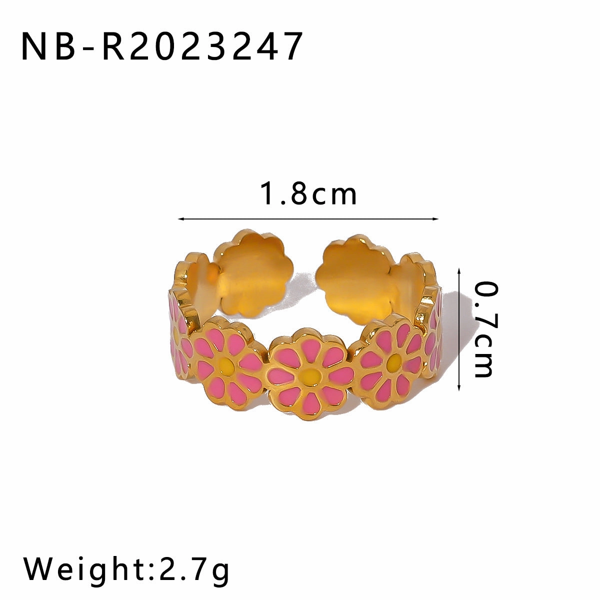 Wholesale Stainless Steel Enamel Oil Drip Colorful Flower Love Adjustable Titanium Steel Bohemian Style Open Rings