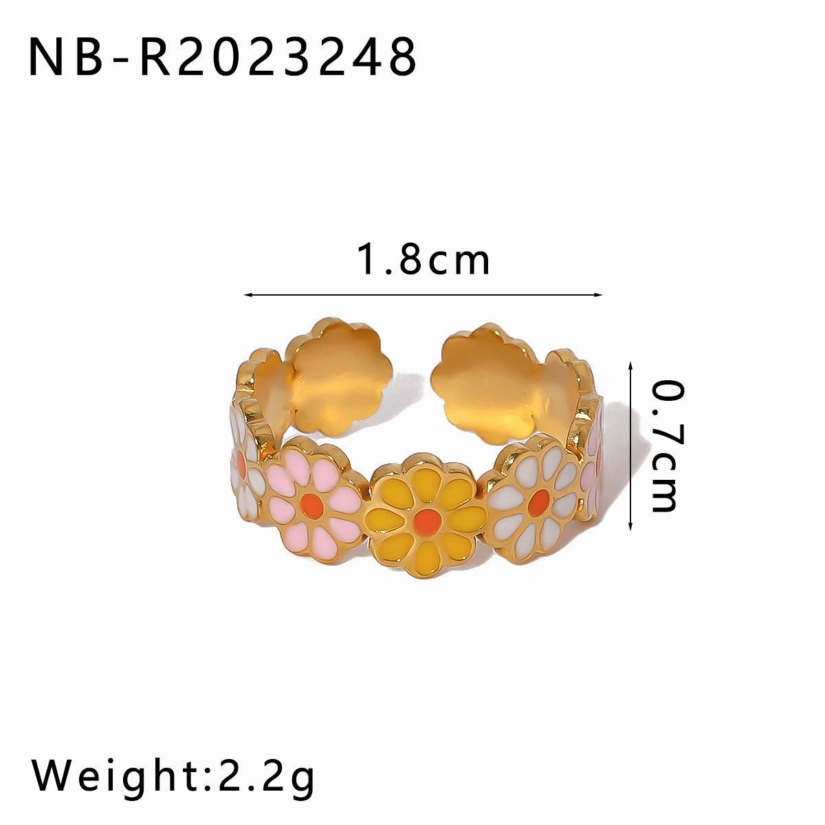 Wholesale Stainless Steel Enamel Oil Drip Colorful Flower Love Adjustable Titanium Steel Bohemian Style Open Rings