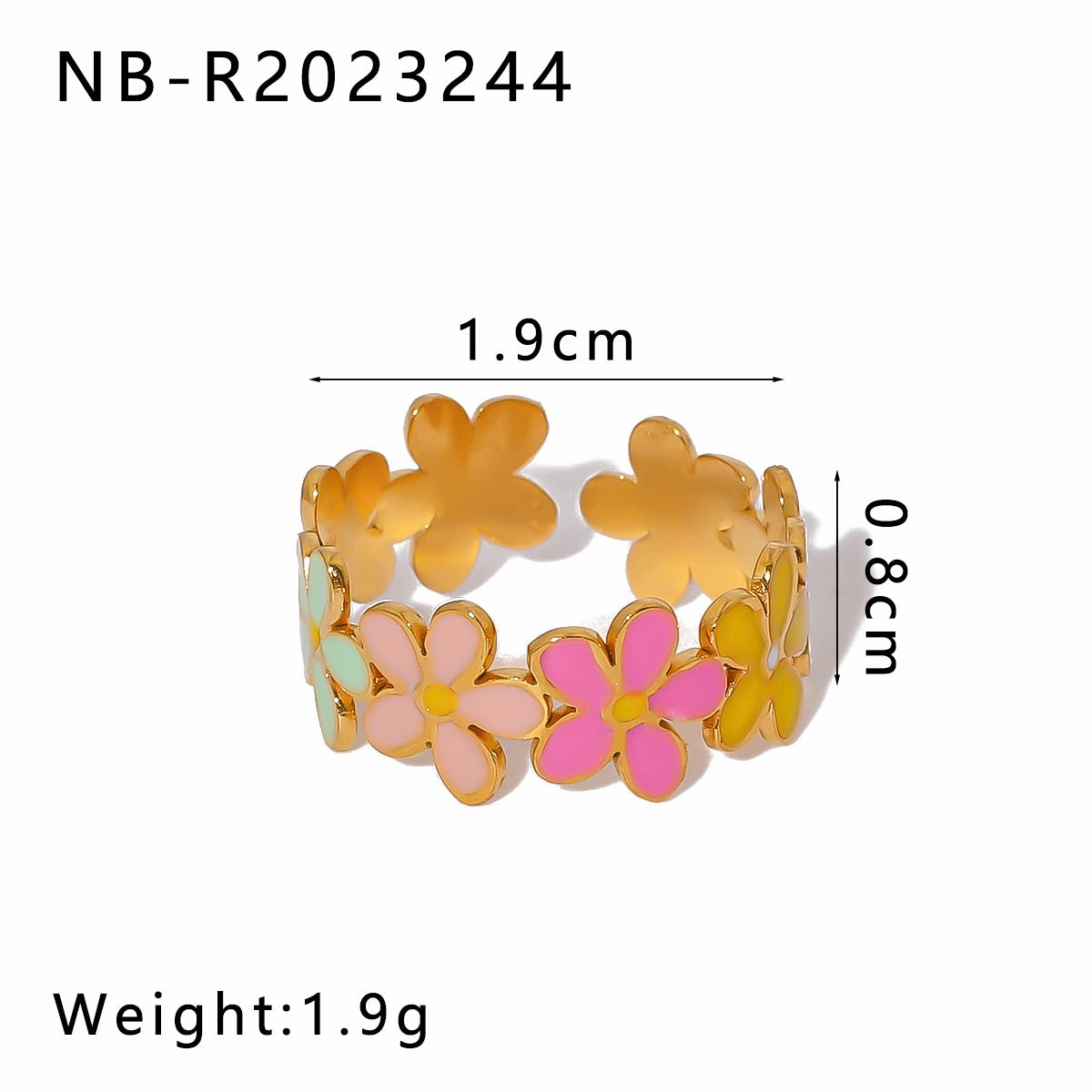 Wholesale Stainless Steel Enamel Oil Drip Colorful Flower Love Adjustable Titanium Steel Bohemian Style Open Rings