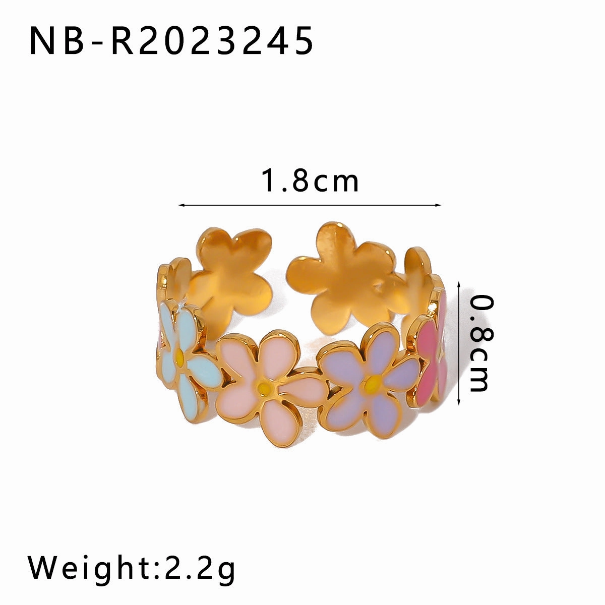 Wholesale Stainless Steel Enamel Oil Drip Colorful Flower Love Adjustable Titanium Steel Bohemian Style Open Rings