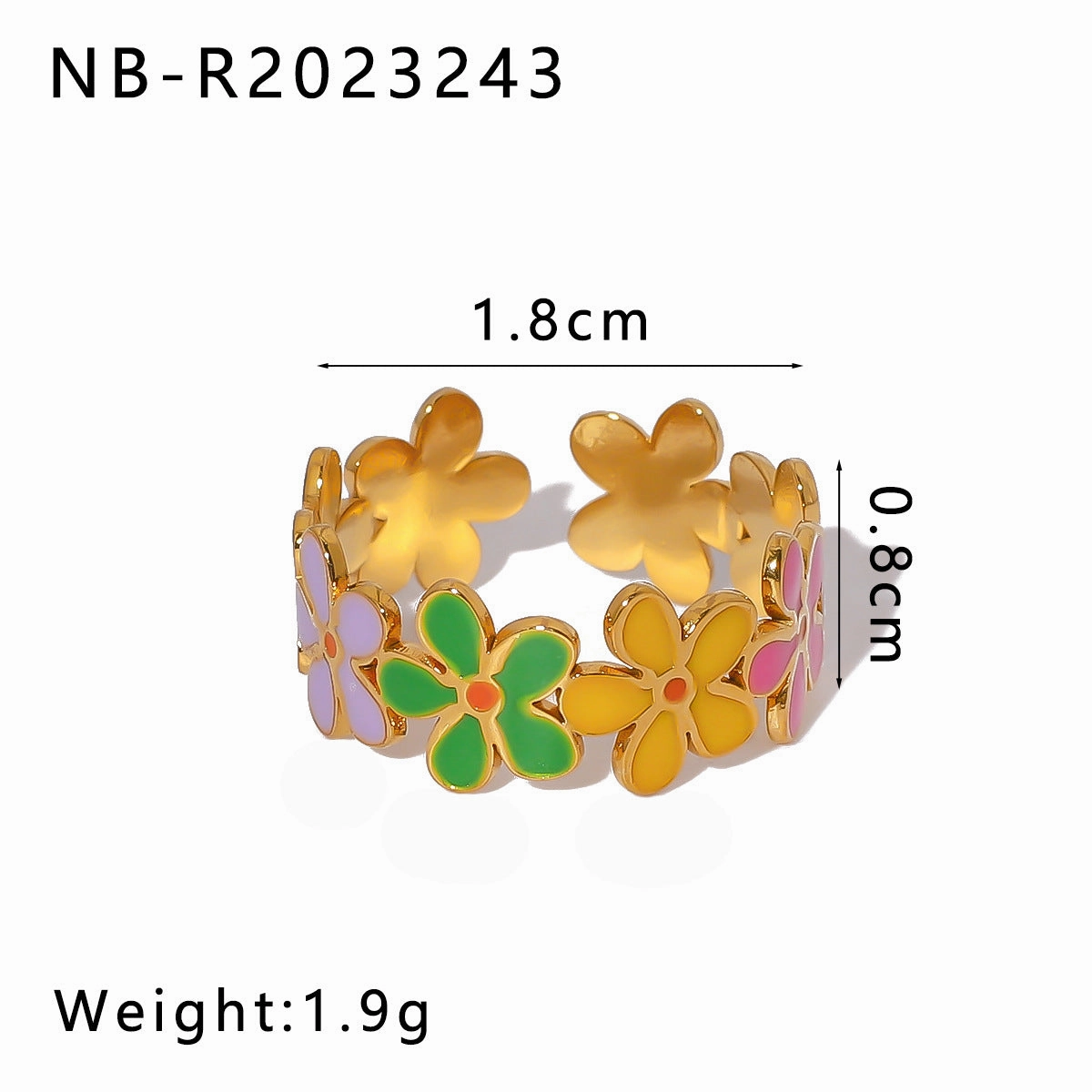 Wholesale Stainless Steel Enamel Oil Drip Colorful Flower Love Adjustable Titanium Steel Bohemian Style Open Rings