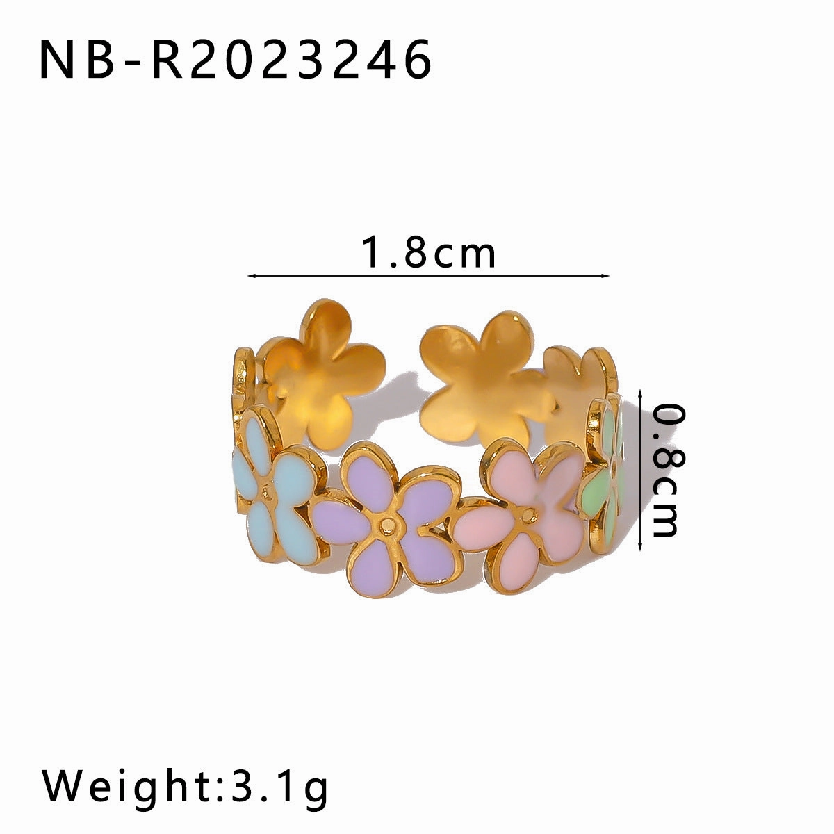 Wholesale Stainless Steel Enamel Oil Drip Colorful Flower Love Adjustable Titanium Steel Bohemian Style Open Rings