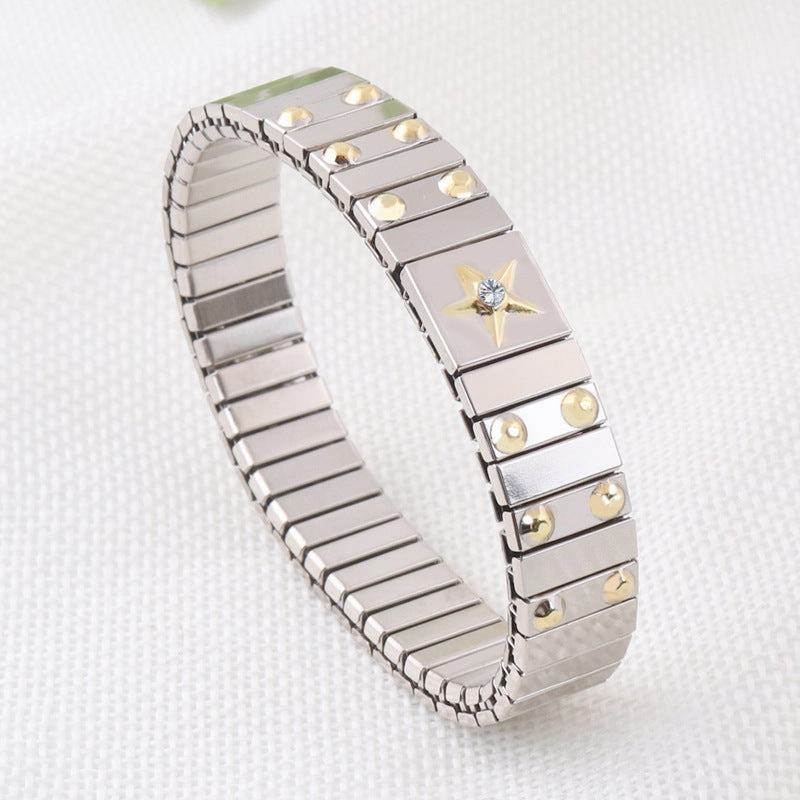Wholesale Stainless Steel Fashion Gold Plated Pattern Stretch Bracelet