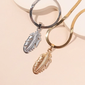 Wholesale Stainless Steel Feather Pendant Necklace