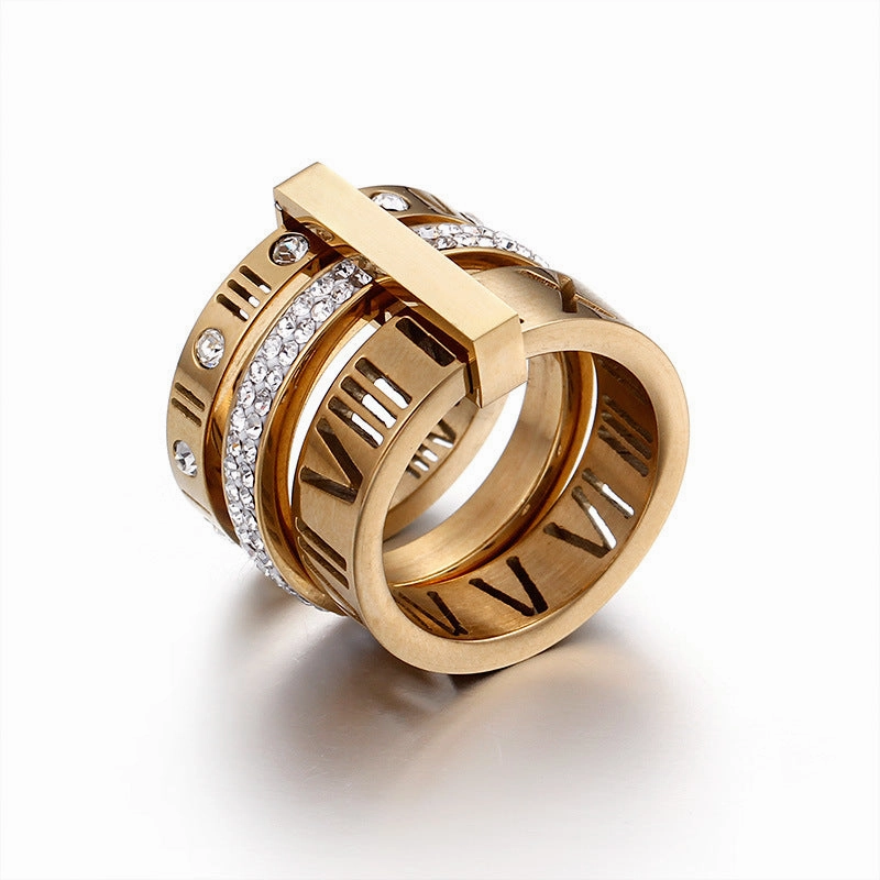 Wholesale Stainless Steel Gilded Personalized Multi Ring Roman Letter Rings