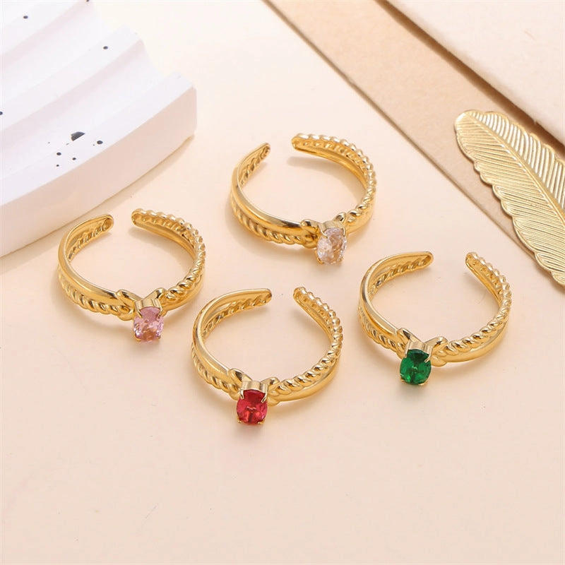 Wholesale Stainless Steel Gold Inlaid Zircon Ring