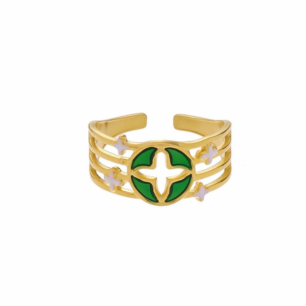 Wholesale Stainless Steel Gold Opening Four-leaf Clover Hollow Ring