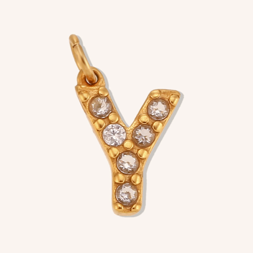 Wholesale Stainless Steel Gold Plated 8mm CNC Diamond English Letter Pendant