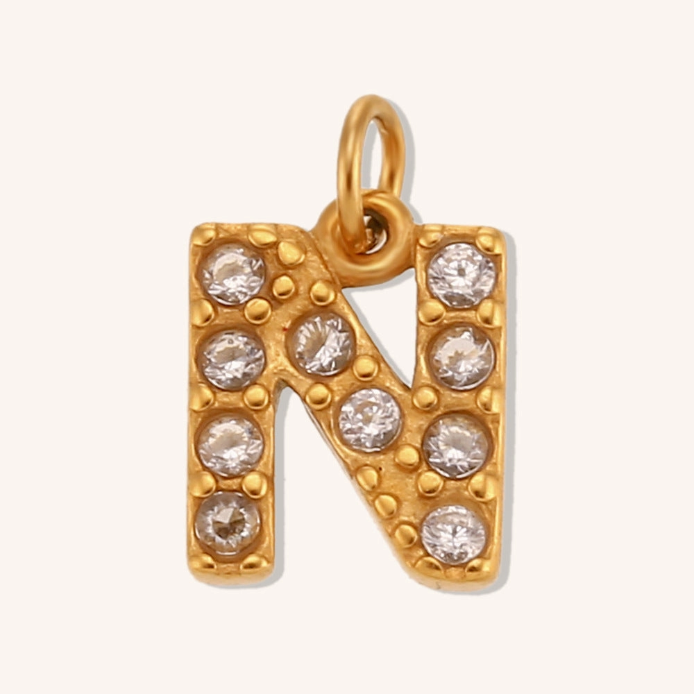 Wholesale Stainless Steel Gold Plated 8mm CNC Diamond English Letter Pendant