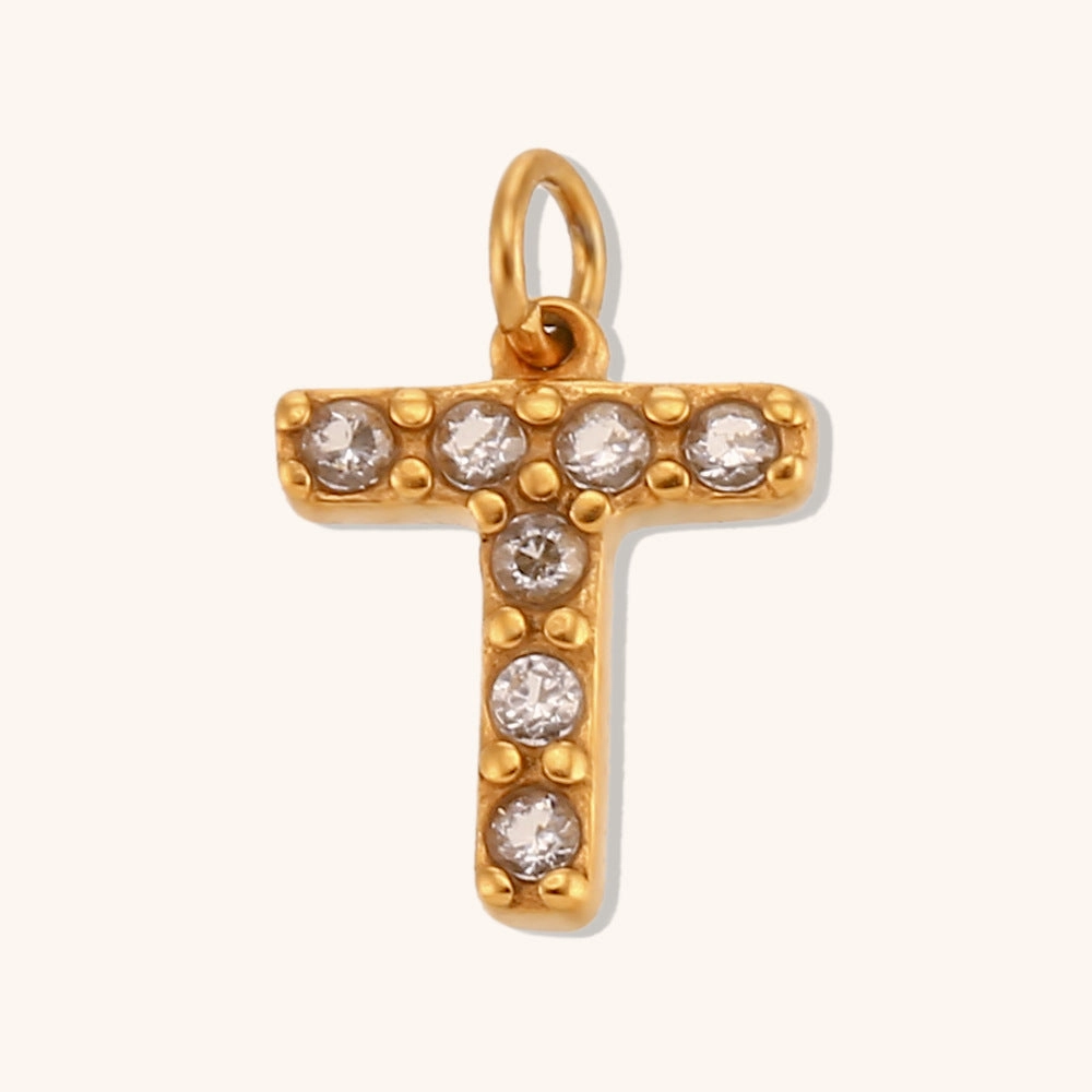 Wholesale Stainless Steel Gold Plated 8mm CNC Diamond English Letter Pendant