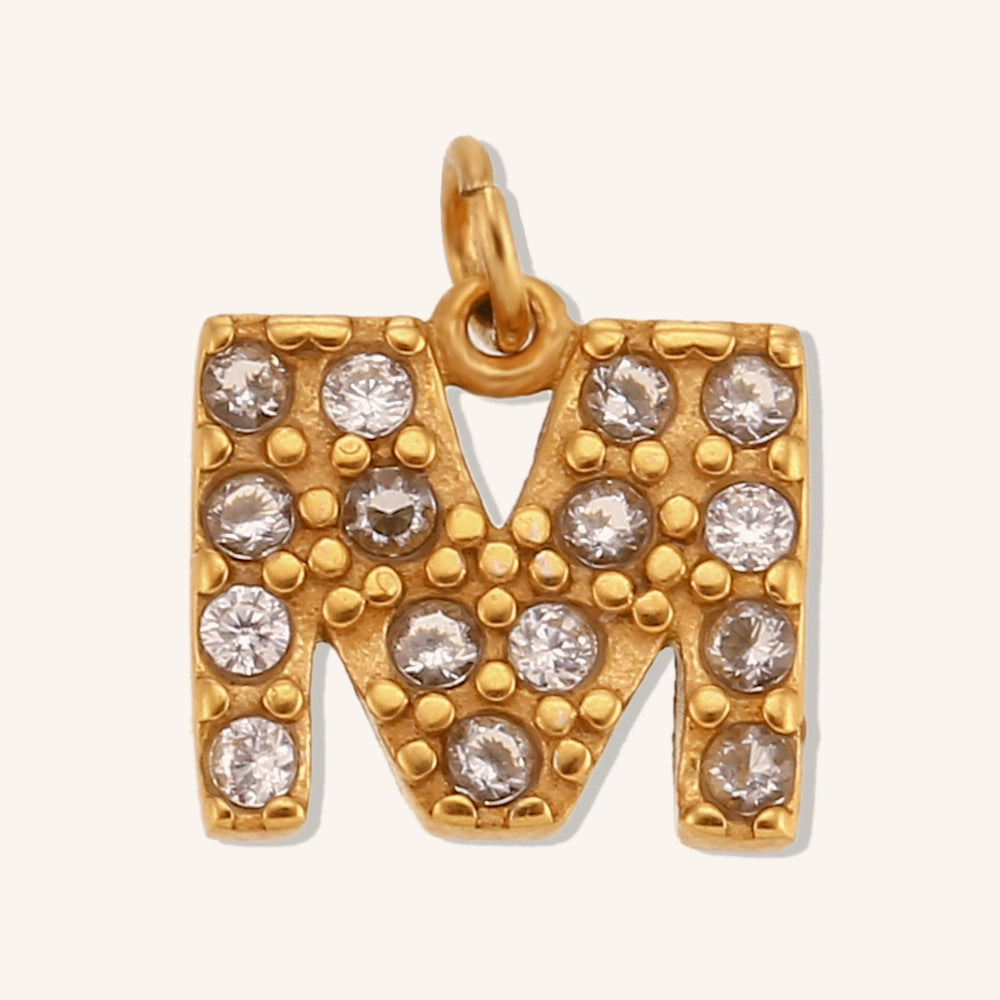 Wholesale Stainless Steel Gold Plated 8mm CNC Diamond English Letter Pendant
