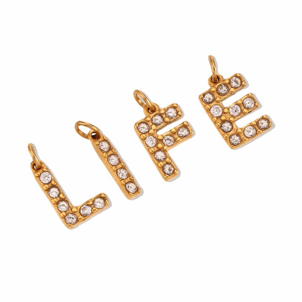 Wholesale Stainless Steel Gold Plated 8mm CNC Diamond English Letter Pendant