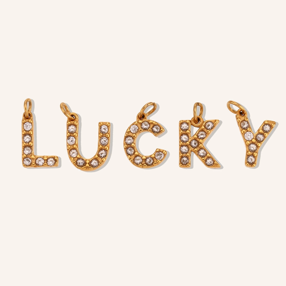 Wholesale Stainless Steel Gold Plated 8mm CNC Diamond English Letter Pendant