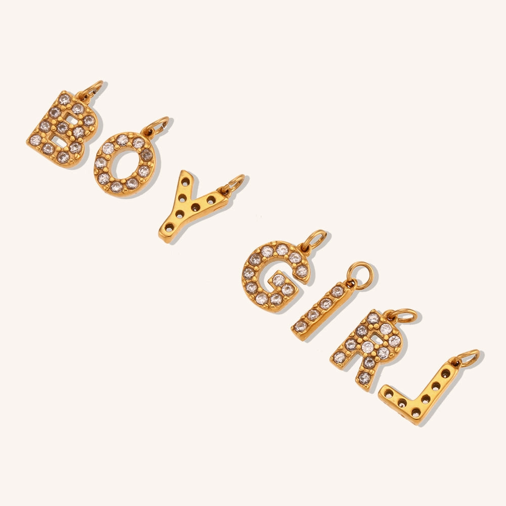 Wholesale Stainless Steel Gold Plated 8mm CNC Diamond English Letter Pendant