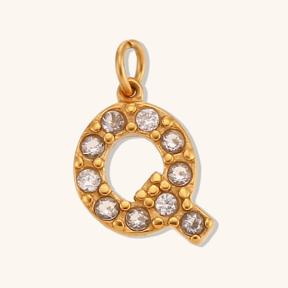 Wholesale Stainless Steel Gold Plated 8mm CNC Diamond English Letter Pendant